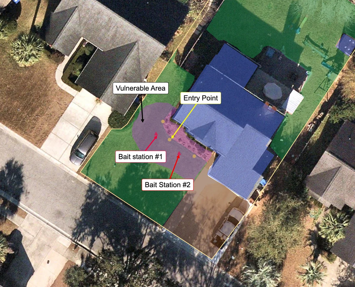 Launchpad interface showing property measurement for pest control