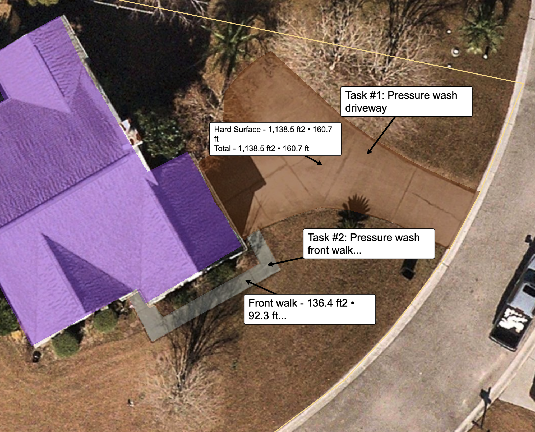 Launchpad interface showing property measurement for pressure washing